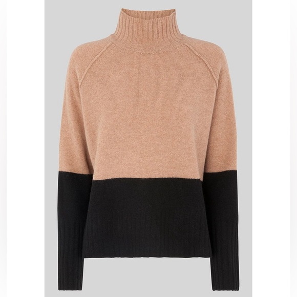Whistles Sweaters - Whistles Colour Block Funnel Neck Knit in the black and beige colorway